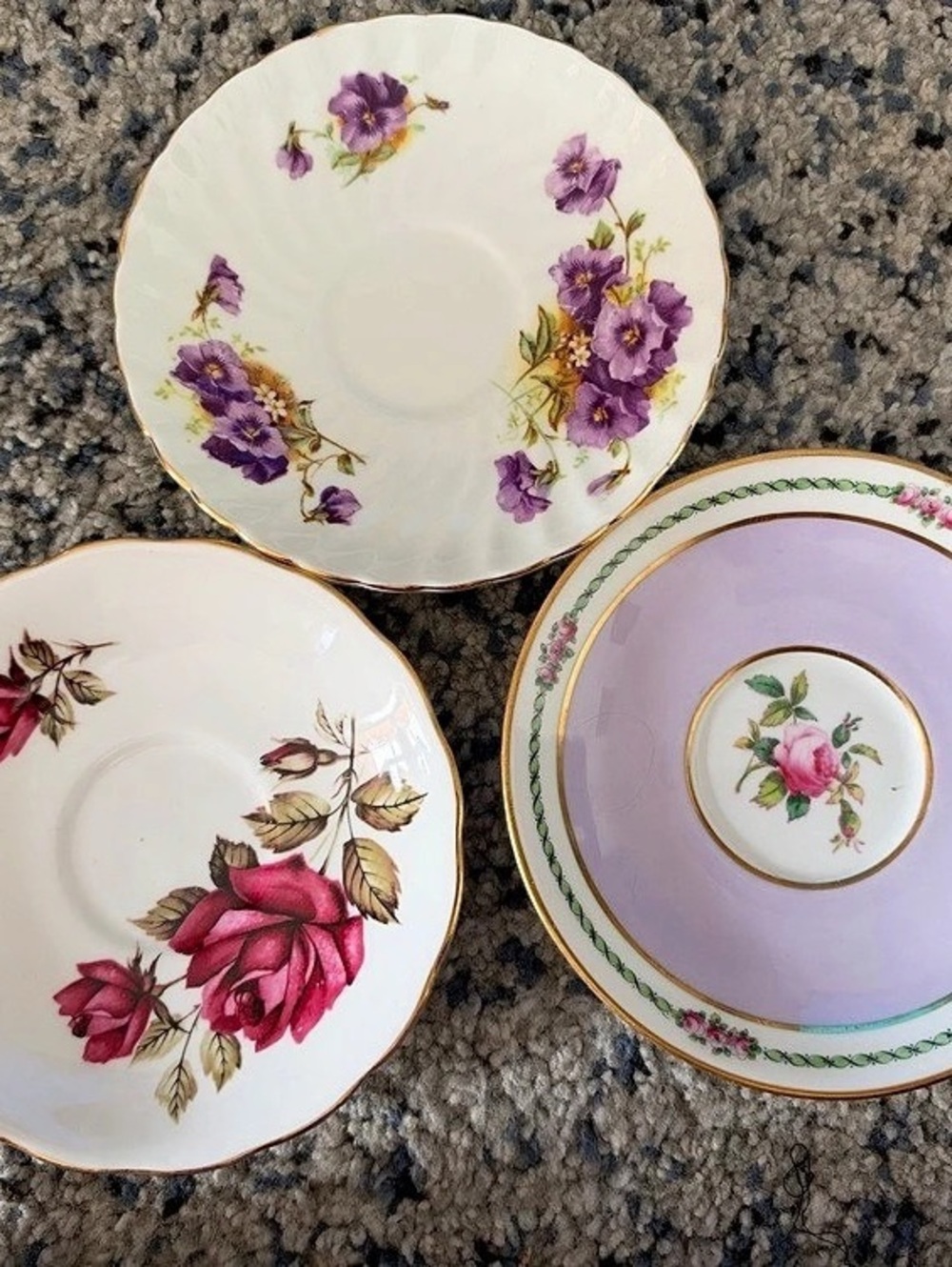 Vintage English Bone China Saucer Set of 3 – Spode, Queen Anne & HSM